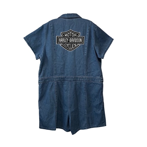 Harley Davidson Denim Romper Jumpsuit Women's 2W‎ Plus Size Short Sleeve - Picture 5 of 10